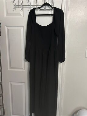 Black Square-Neck Long Sleeve Jumpsuit